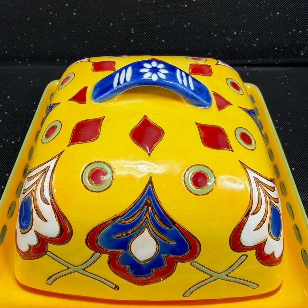 Dutch Wax Coastline Imports Handpainted Ceramic Butter Dish Cheese Container